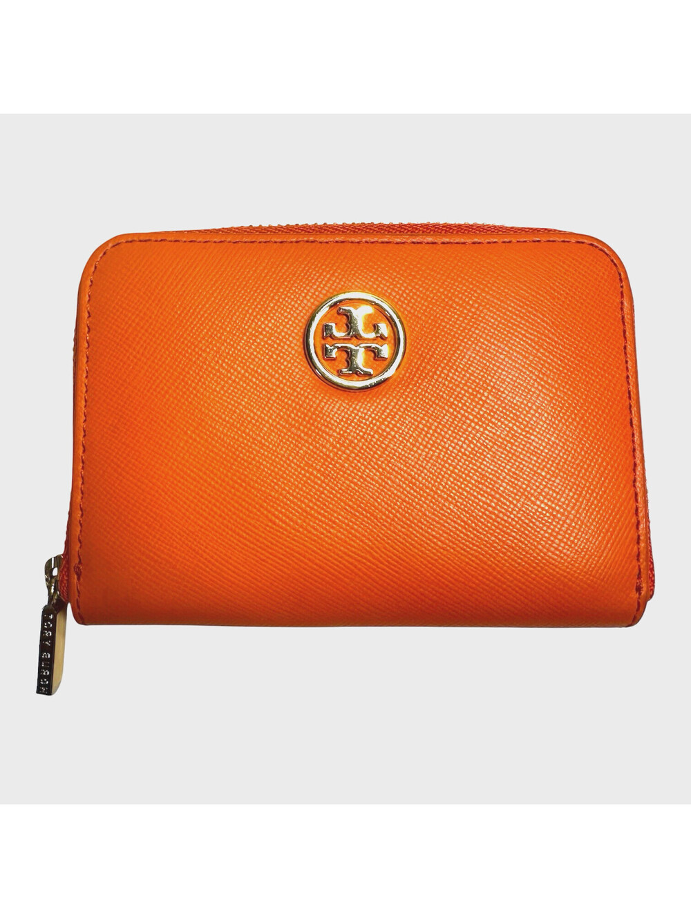 Tory Burch Orange Saffiano Leather Robinson Zip Around Coin Case Wallet
